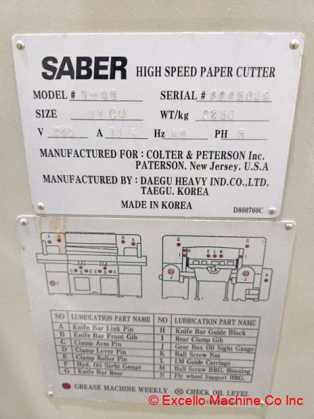 2003 Saber Model S95 37 Inch Paper Cutter